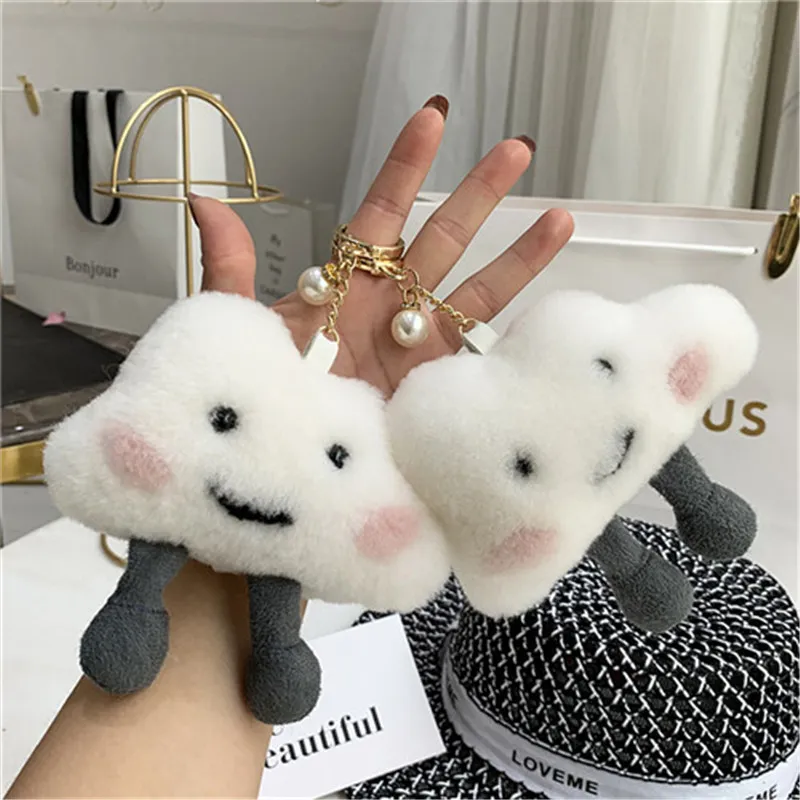 Real äkta Shearling Fur Fur Cloud Keychain Pompom Ball Bag Charm Pendant Present