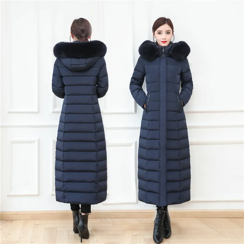 Extra Long Down Jacket Women Winter Coat White Duck Down Parkas Fur Hooded Warm OuterWear Overcoat Plus Storlek S-4XL