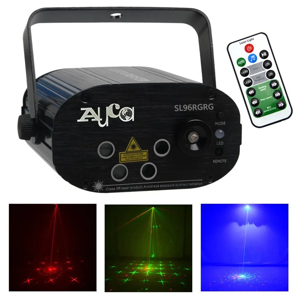 AUCD Mini Remote 5 obiektyw 96 Wzory RGB 4 Laser Green LED Mix Effect Stage Lighting Club Home DJ Party Show Lights Xmas SL96RGRG