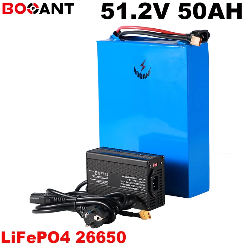 3.2V LiFePo4 Battery 26650 cell 51.2V 50AH E-bike Electric bike battery 16S for 1500W 2000W 3000W Motor with 5A Charger