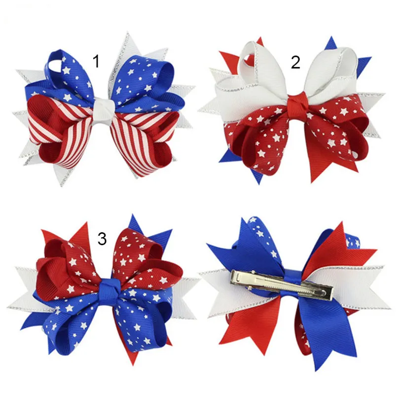 2020 Amerikanska flaggan Skriv ut Barrettes Bow Hair Clip Swallowtail Hårstolar Hårbåge med klipp 4 juli Kids Hair Tillbehör C4369