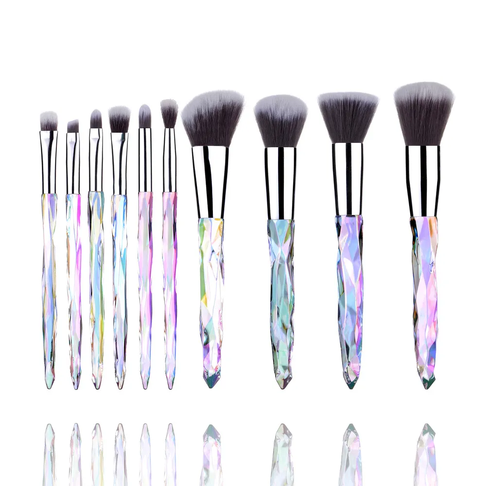 Diamond Shape Rainbow Handle 10st Makeup Borstes Set, Professional Foundation Crystal Diamond Handhands Makeup Brush 6Styles In Stock