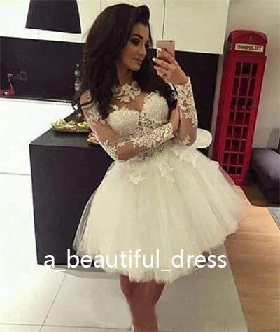 Ball Gown Homecoming Dresses Long Sleeves Sheer Neck Sweet 16 Dresses Pageant Prom Dresses Mini Short Graduation Dress GD7810