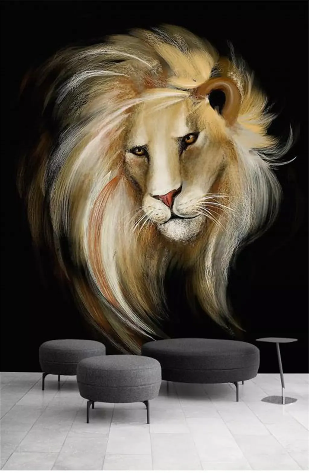 European wallpaper European-Style HD Hand-Painted Lion Indoor Porch Background Wall Decoration Mural Wallpaper