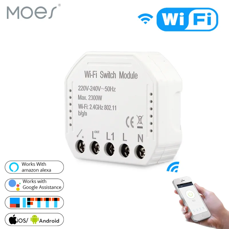 2.4G Wifi Smart Light Switch Diy Breaker Module Voice-controlled Lighting Smart Life/Tuya APP Remote Control,Works with Alexa Google Home