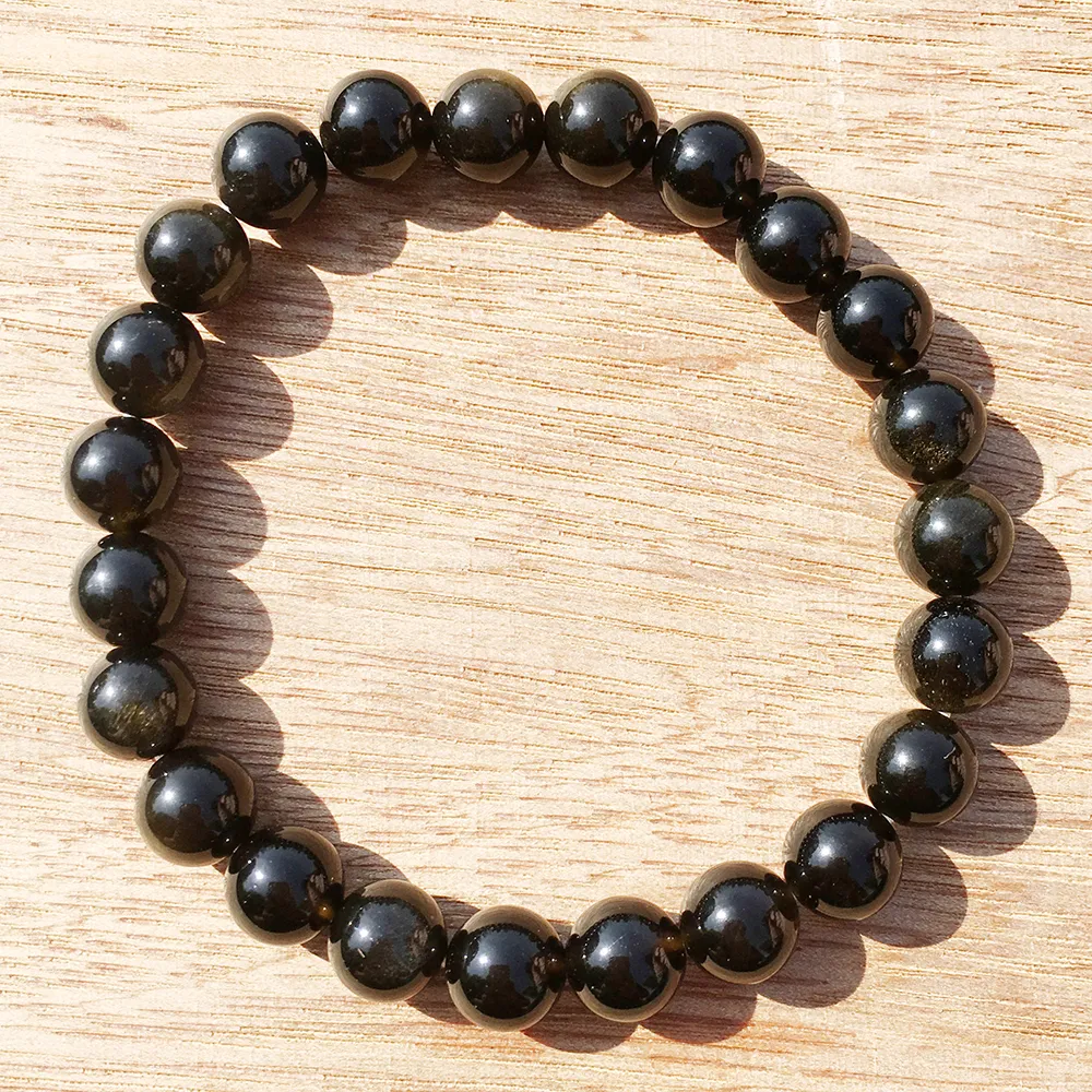 Natural Stone Gem Bracelet 7 inch Stretch- Golden Sheen Obsidian
