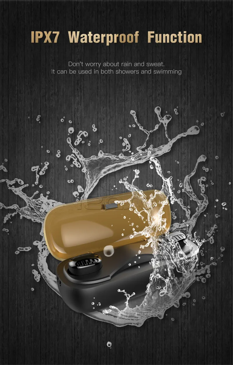TWS T16 Bluetooth 5.0 Wireless Headset Touch Control Earphones IPX 7 Waterproof Earbuds Auto Paring Fone de ouvido com carregamento Caso izeso