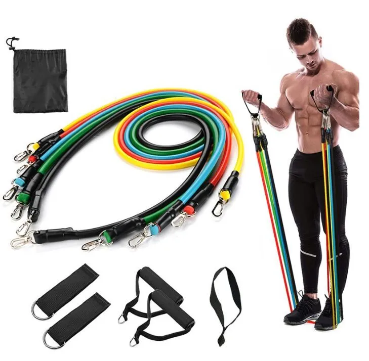 Groothandel 11 stks weerstand bands yoga pilates crossfit fitnessapparatuur elastische pull touw training latex tube band oefening trainingsbanden