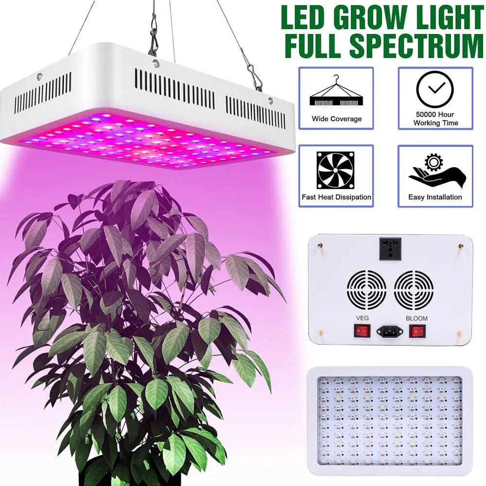 1200W Dual Chips 380-730 nm Full Light Spectrum LED Växtväxt Lampa Vit