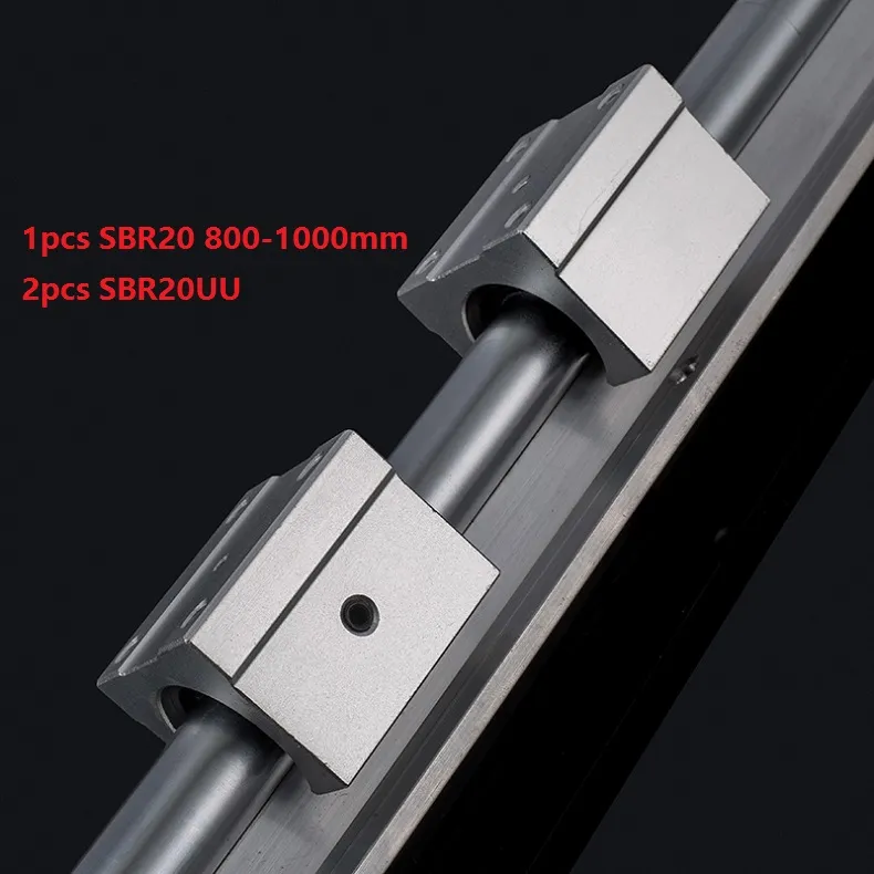 1pcs SBR20 800mm / 900mm / 1000mm Support Rail Linear Guide + 2PCS SBR20UU Linjära lagerblock för CNC-router