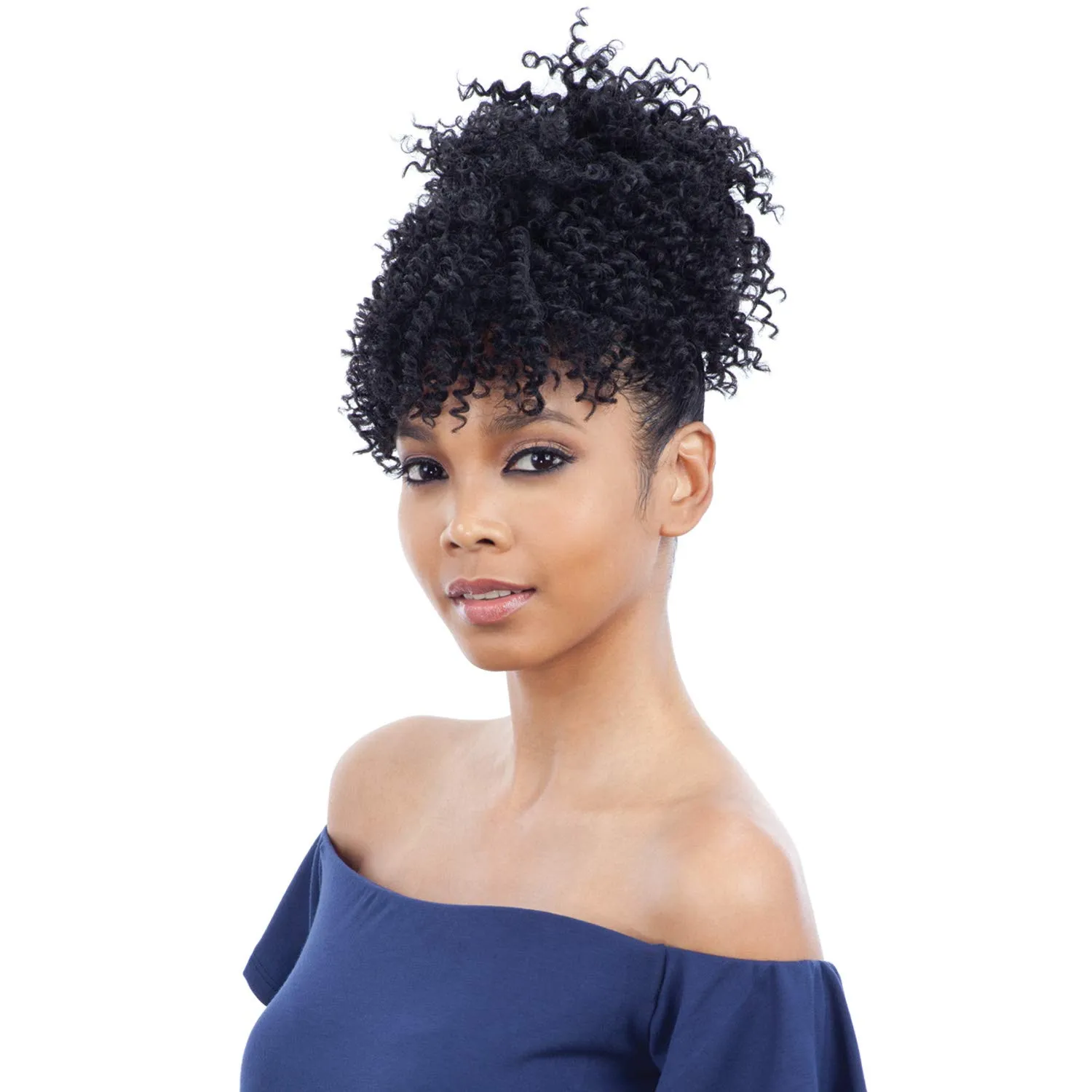 African American Black High Puff Ponytail med 2 klipp - Hög Updo Hair Pieces Kinky Curly Human Hair Afro Bun Black Women -Natural Chignon