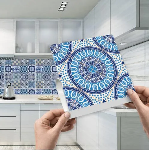 Mosaico telha autocolante auto -adesive azul e branco porcelana parede arte impermeável telha adesivos cozinha cozinha casa de banho decoração