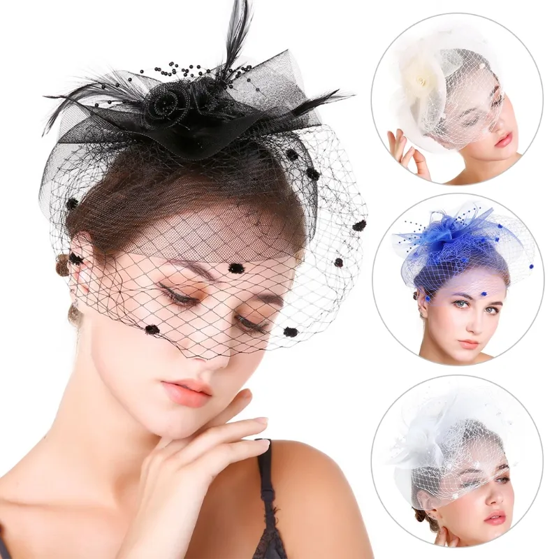 Headpieces Fascinator Bridal Headwear flowers Feather Beads Hair Veil Womens Wedding Party Accessory