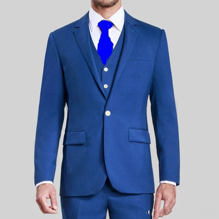 Özelleştirmek Tek Düğme Mavi Damat Smokin Groomsmen Çentik Yaka En Iyi Adam Erkek Düğün Damat Suits (Ceket + Pantolon + Yelek + Kravat)