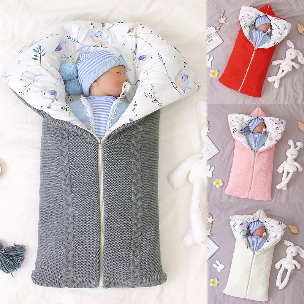 Baby Sleeping Bag Newborn Swaddle Warm Sleep Sack Outdoor Pram Knitted  Blanket