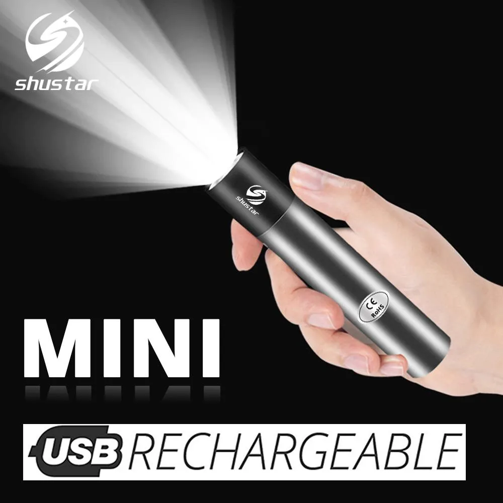 USB recarregável led lanterna 3 modo de iluminação impermeável tocha telescópica zoom elegante terno portátil para iluminação noturna