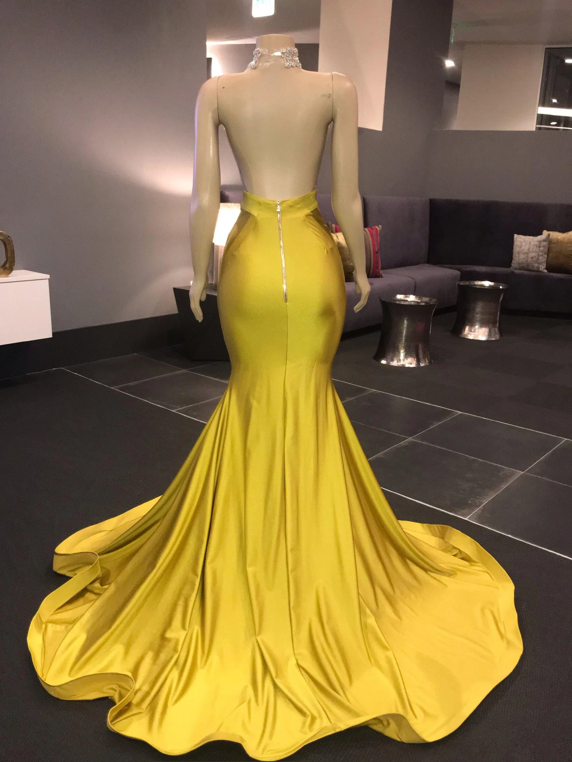 strapless open back dress Yellow Long Open Back Mermaid Elegant Prom Dresses, Evening dress PD16   SposaBridal