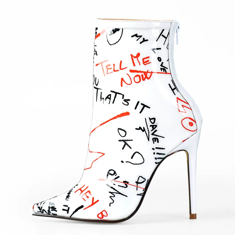 Hot Sale Pink Palms Ankle Boots For Women Spring Autumn High Heels Perspex Waterproof Shoes Clear PVC White Graffiti Women Ankle Boots From 42 36 DHgate