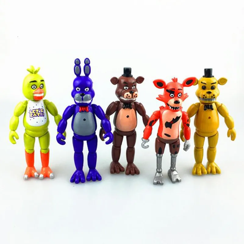 5 stks / set LED Light Foxy Vijf Nachten op Freddy's Speelgoed Plastic Joint Movable FNAF Freddy Fazbearbeer Pop Action Figure Kids Gift Groothandel