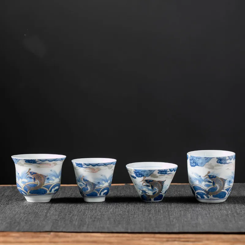 Porcelain Fish Tea Cup Hand-painted Pu'er Cup Ceramic Small Tea Bowl Home Handmade Teacup Drinkware Accessories