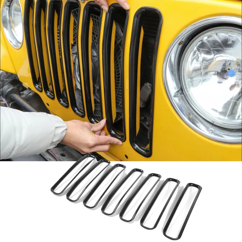 Inserts de calandre avant en ABS noir garniture fentes de calandre avant pour Jeep Wrangler TJ 1997-2006 deuxième génération