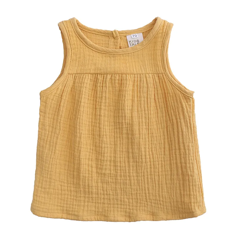 Kids Designer Kläder Tjejer T-shirts Bomull Linen Barn ärmlös Tops Candy Colors Vest Tees 2019 Sommar Mode Babykläder C6733