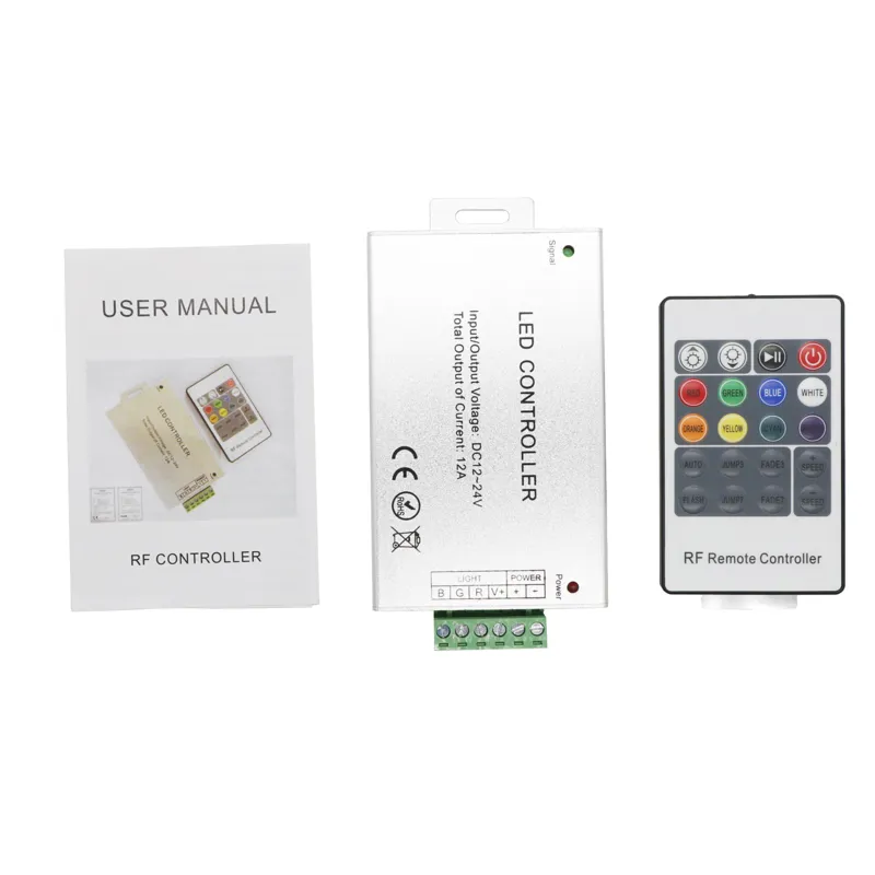 DC 12V-24V RGB LED Dimmer RF Wireless Remote Controller 20Keys 433Hz Control 12A med aluminiummottagare