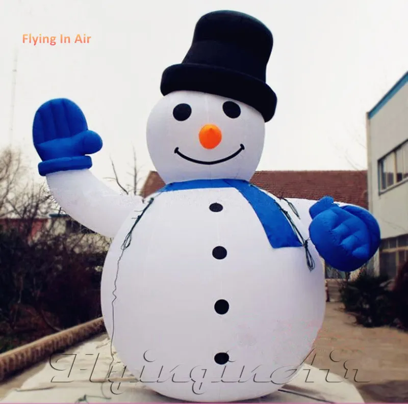 Cute Inflatable Snowman Model Balloon 5m White Air Blown Smiling Snowman Wearing Hat And Scarf For Winter Outdoor Christmas Decoration