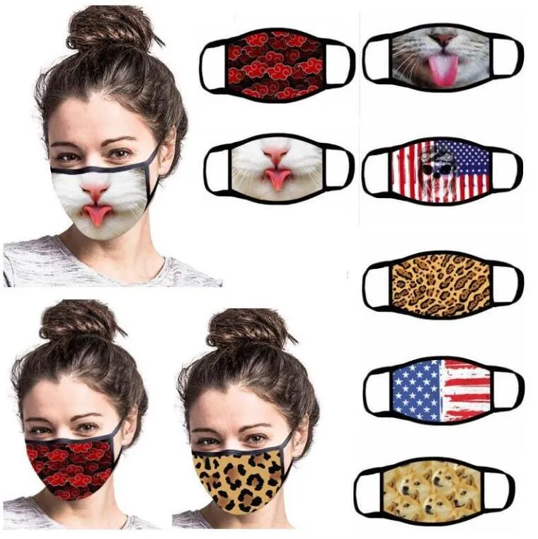 Fashion 3D Print Cartoon Cotton Mouth Mask Washable Reusable Anti-Dust Face Masks Respirator Warming Wearing Windproof Unisex Mask