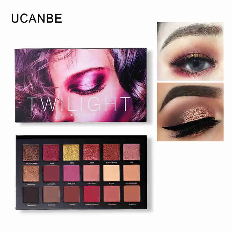 Ucanbe Brand Eyes Cosmetic 18 Färg Twilight Dusk Eyeshadow Makeup Palette Shimmer Glitter Powder Matte Eye Shadow Make Up