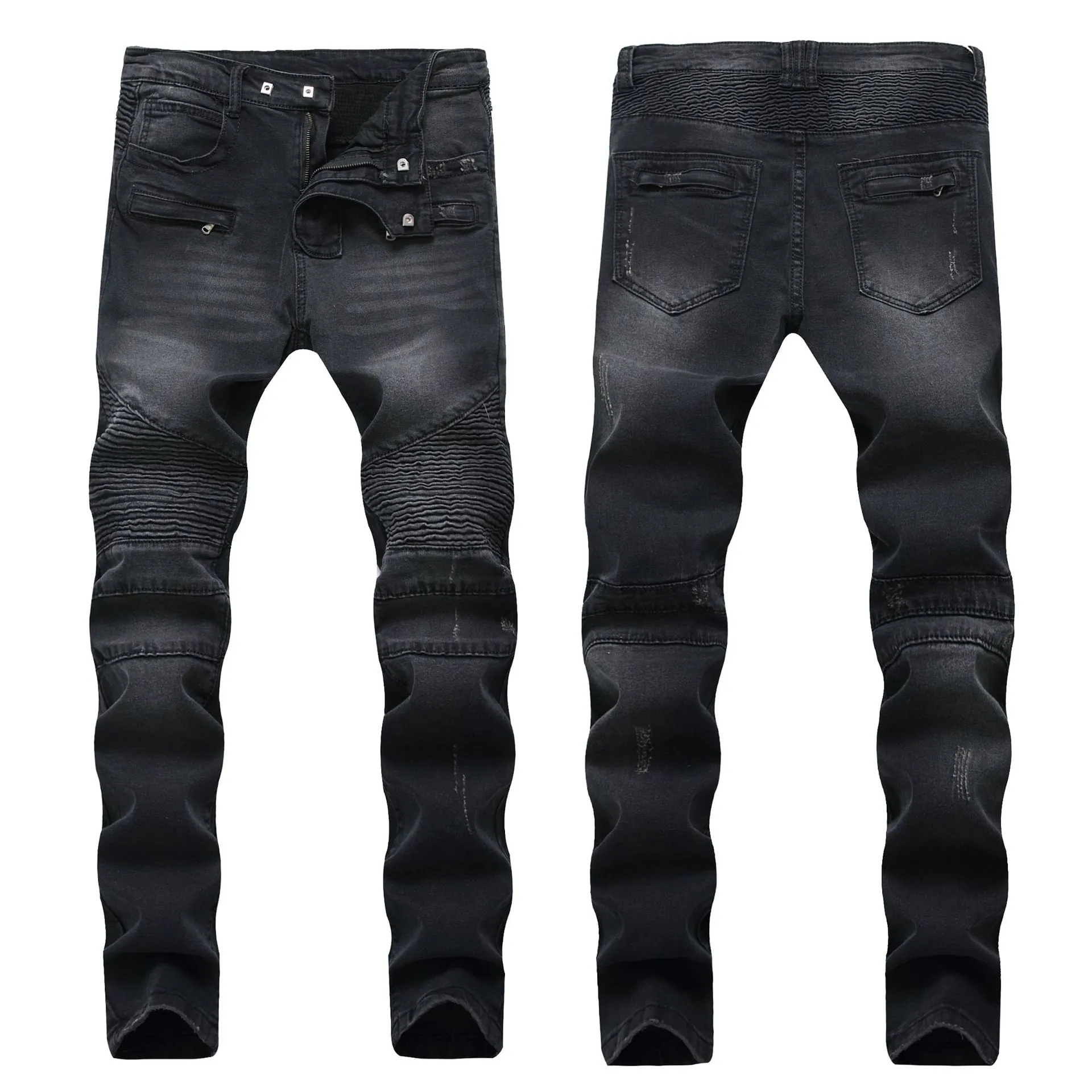 E-Baihui Erkekler Sıkıntılı Yırtık Skinny Jeans Moda Tasarımcı Kotu İnce Motosiklet Moto Biker Nedensel Erkek Denim Pantolon Kalça H336B
