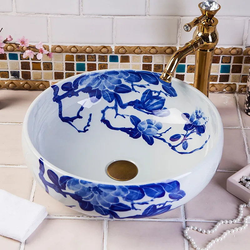 Синий и белый стиль Европы китайский Jingdezhen Art Certure Ceramic ручная роспись керамическая раковина