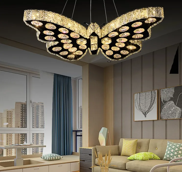 Moderne LED cristal papillon lustres chambre lampes suspendues Foyer salon salle à manger chambre d'enfants plafonniers éclairage Ho353K