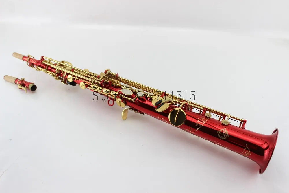 SUZUKI Red Copper Plated Soprano Straight Pipe Saxophone Gold Lacquer Key B Flat Sax Music Instrument Free Shipping With Mouthpiece