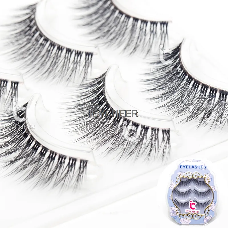 3D False Eyelashes Makeup Extension Clear Band 3Pair / Set Naturliga svarta ögonfransar