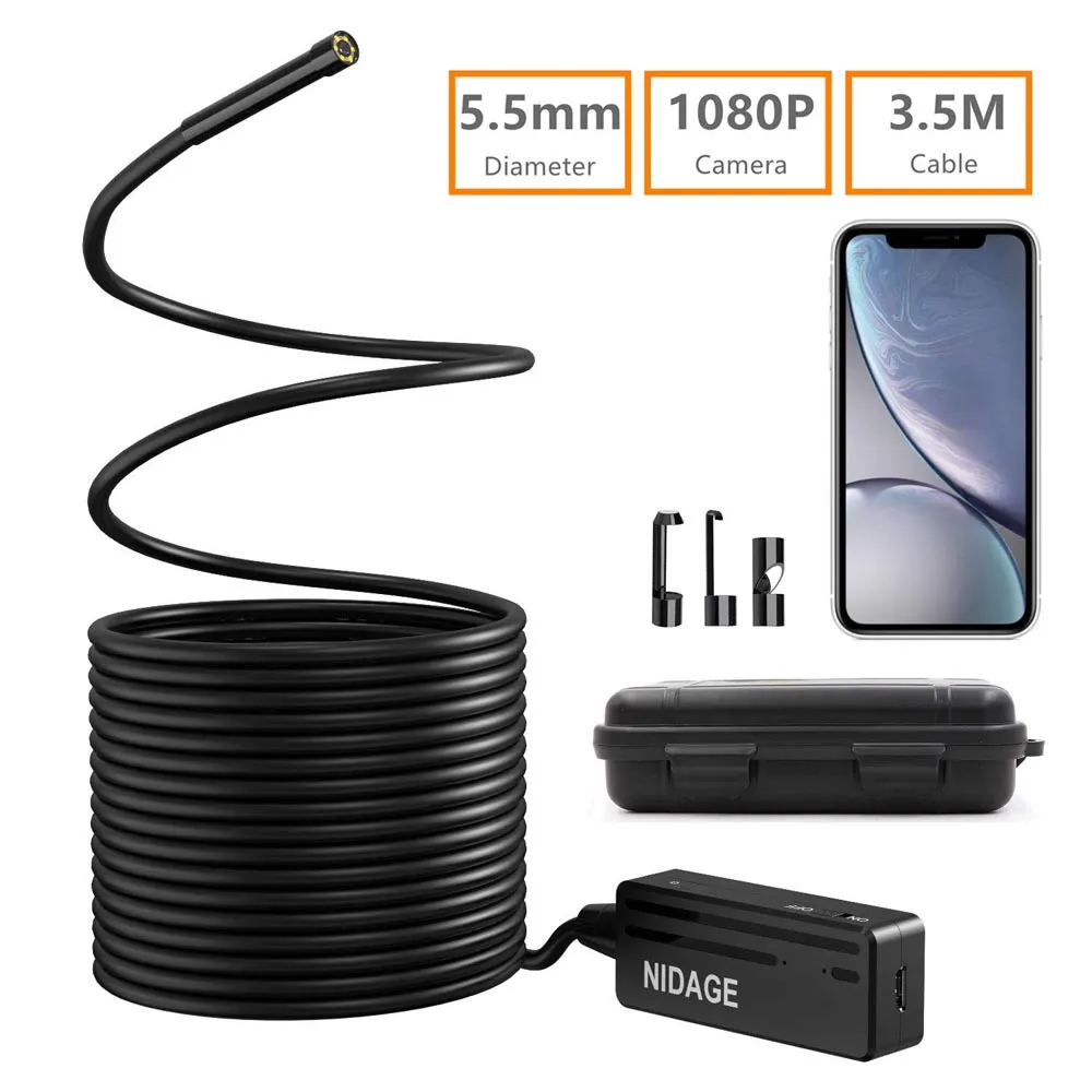 Endoscope sans fil de longueur de câble de 3,5 M Endoscope semi-rigide Caméra d'inspection WiFi Endoscope HD de 2,0 mégapixels Caméra serpent de 5,5 mm PQ104