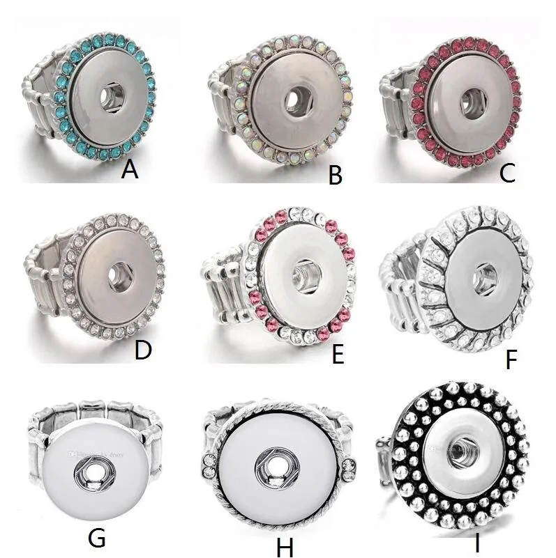 패션 스냅 링 라인 석 반지 DIY 18mm 생강 스냅 버튼 조정 가능한 스트레치 탄성 밴드 링 쥬얼리