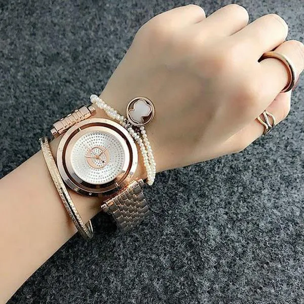 Fashion Brand Wrist Watch Women Girls crystal Can rotate dial style steel metal band Quartz Watches P18