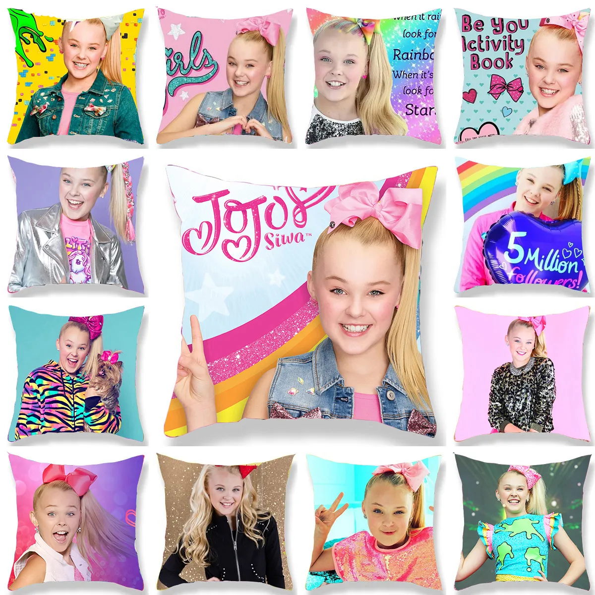 The Little Cute Girl Jojo Siwa JOJO SIWA Happy Pink Girl Printed Polyester Throw Pillow Cover Sofa Home Decor Pillowcase