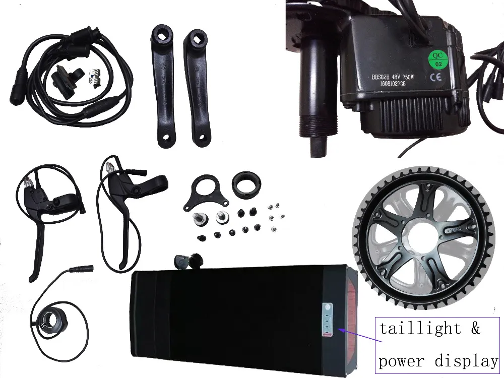 Bezpłatna UE! BAFANG / 8FUN BBS02 750W 48V Mid Crank Drive Motor Ebike Elektryczne zestawy rowerowe C961 + Litowo tylne bateria stojak 48V 20AH