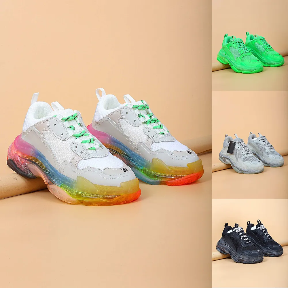 2020 Hot Sale Designer Triple S Casual Skor Män Ny Black Green Rainbow Colored Sole Triple S Sneaker Lace-up Sko med klar sål