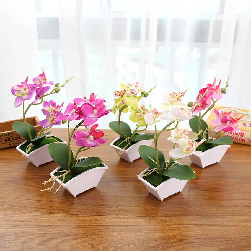 호접란 꽃꽂이 거품 잎과 인공 난초 꽃을 화분에 심은 홈 테이블 꽃 장식 20 개 세트