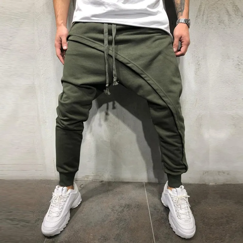 Männer Asymmetrische Layered Jogger Hose Hip Hop Streetwear Hosen Slim Fit Casual Kordelzug Close Bottom Lange Hosen 8J0869