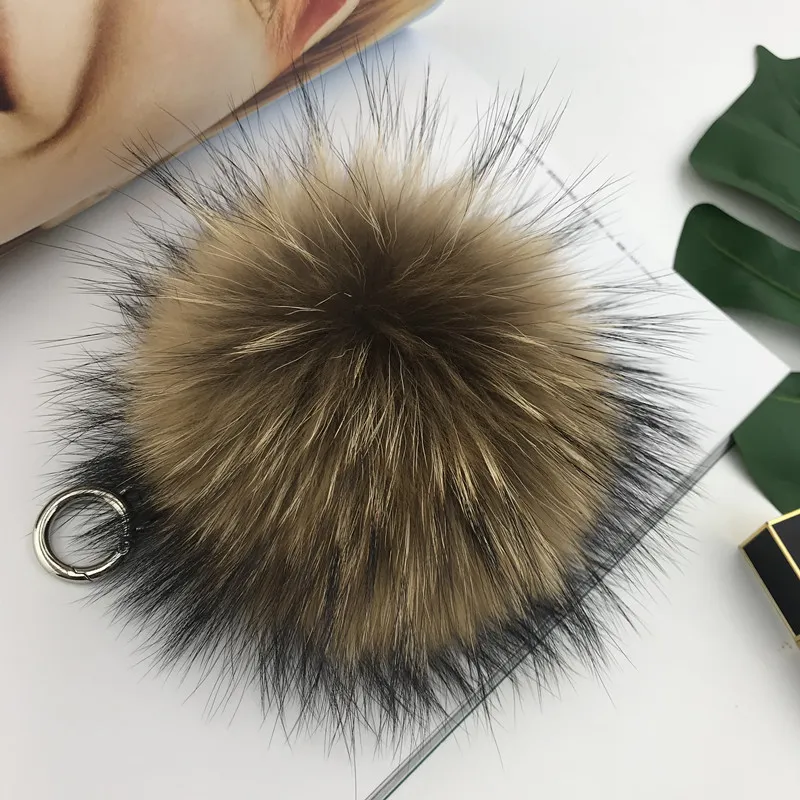 15cm / 6" Real Natural Brown Raccoon Fur bola Pompom Charme KeyChain Chaveiro Acessórios de telefone da bolsa borlas