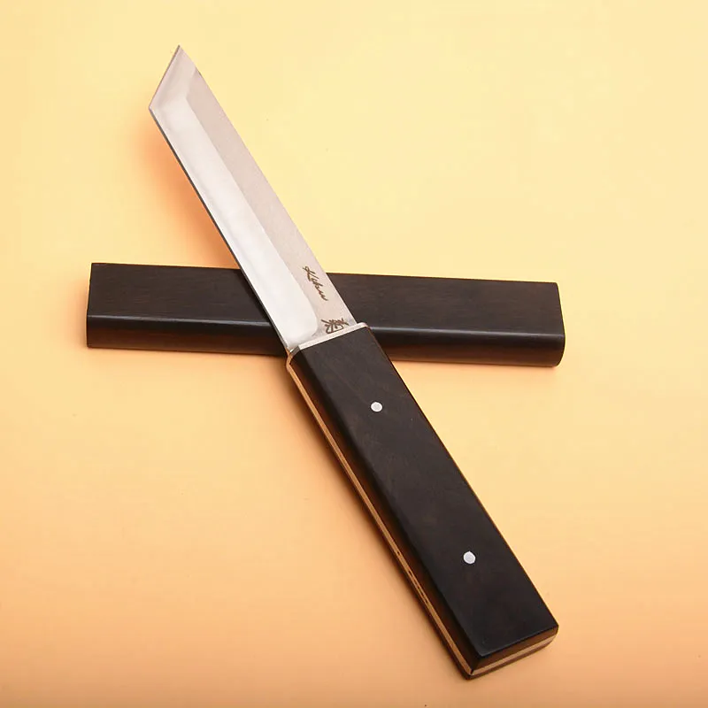 Special Offer Katana Knife D2 Steel Tanto Satin Blade Ebony Handle Fixed Blade With Wood Sheath Collection knives
