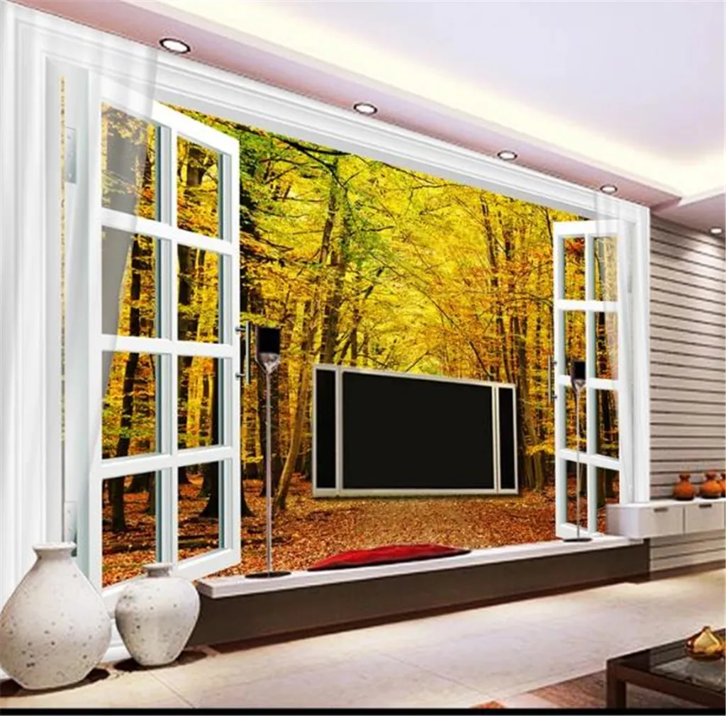 Foto personalizzata 3D Wallpaper 3D Finestra Dream Forest Soggiorno Home Decor Living Room Wall Covering