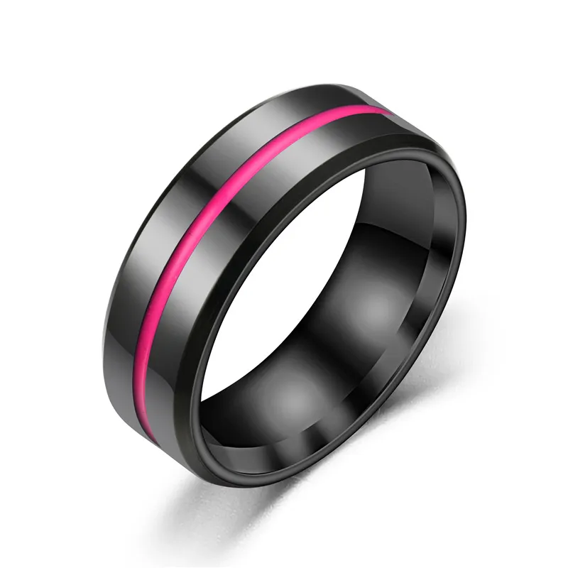 Uppdatera rostfritt stål Black Ring Emalj Ribbon Ring Bang Rings Engagement Wedding Women Mens Ring Fashion Jewelry Gift Drop Ship 080389
