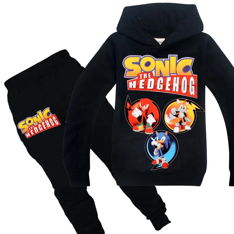 Menino menina Sonic Sonic the Hedgehog Roupas Conjuntos de capuz   calça crianças crianças calças de moletom de manga comprida camiseta de camiseta