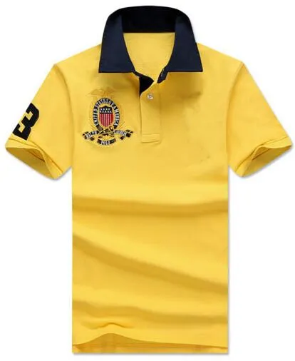 Nowy Letni Mężczyźni Casual T Koszula Duży Pony Haft Krótki Rękaw Solid Koszulki Polo Bawełniane Slim Fit Polos Tees Top White Yellow