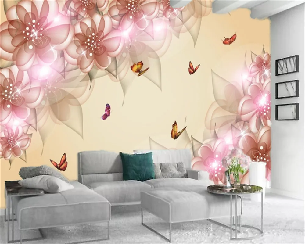 Papel de Parede 3D Personalizado Fantasia Flor Borboleta Sala de Estar Fundo do Quarto Decoração da Parede Papel de Parede Mural